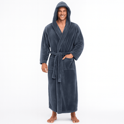 Men's Hooded Bathrobe, Soft Fluffy Robe, Long Quick Dry Sleepwear, Home Gown