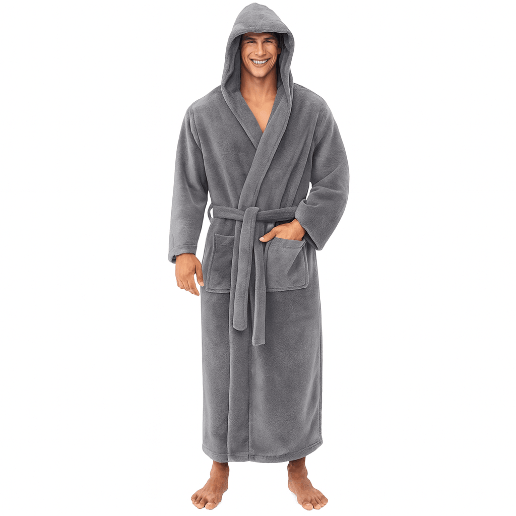Men's Hooded Bathrobe, Soft Fluffy Robe, Long Quick Dry Sleepwear, Home Gown