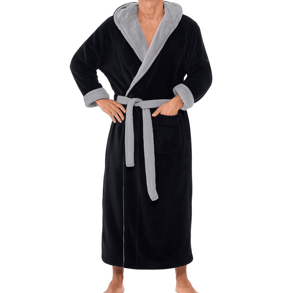 Men's Hooded Bathrobe, Soft Fluffy Robe, Long Quick Dry Sleepwear, Home Gown