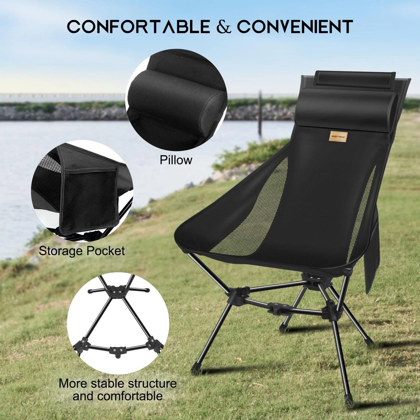Westtune Camping Moon Chair Ultralight Folding Chair with Headrest for Outdoor Relaxation