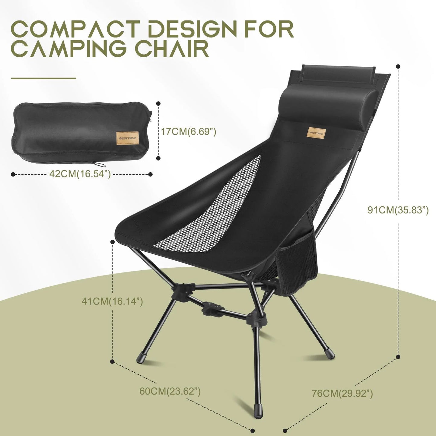 Westtune Camping Moon Chair Ultralight Folding Chair with Headrest for Outdoor Relaxation