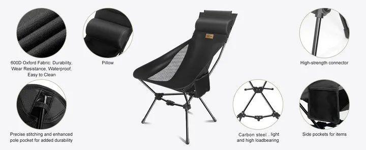 Westtune Camping Moon Chair Ultralight Folding Chair with Headrest for Outdoor Relaxation