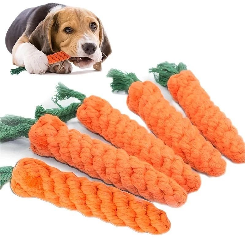 Carrot Knot Chew Rope Toy for Dogs & Cats – Durable Cotton Teething and Play Tug Toy