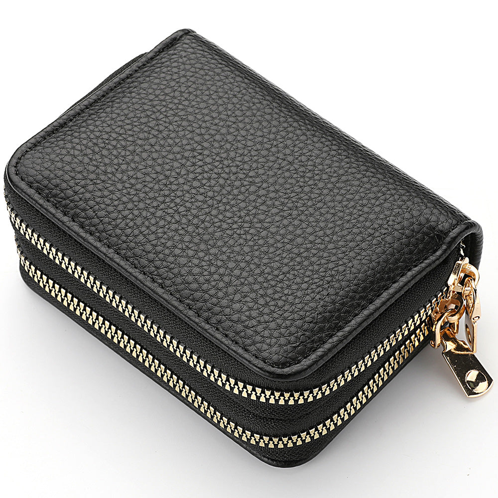 PU Leather Women's Short Purse, Lychee Print Card Holder, Bank Credit Card and ID Holder with Zipper Coin Bag