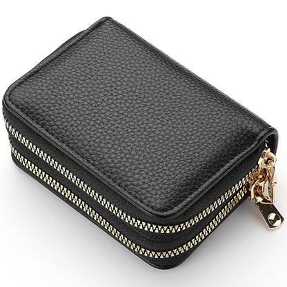 PU Leather Women's Short Purse, Lychee Print Card Holder, Bank Credit Card and ID Holder with Zipper Coin Bag