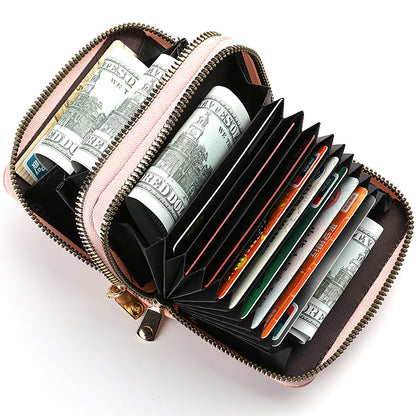 PU Leather Women's Short Purse, Lychee Print Card Holder, Bank Credit Card and ID Holder with Zipper Coin Bag