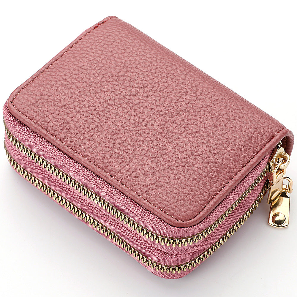 PU Leather Women's Short Purse, Lychee Print Card Holder, Bank Credit Card and ID Holder with Zipper Coin Bag