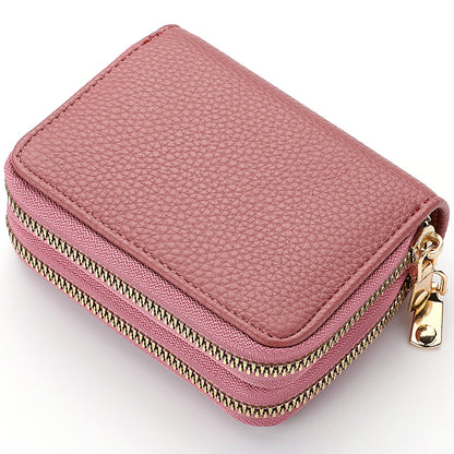 PU Leather Women's Short Purse, Lychee Print Card Holder, Bank Credit Card and ID Holder with Zipper Coin Bag