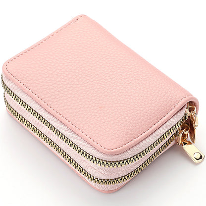 PU Leather Women's Short Purse, Lychee Print Card Holder, Bank Credit Card and ID Holder with Zipper Coin Bag