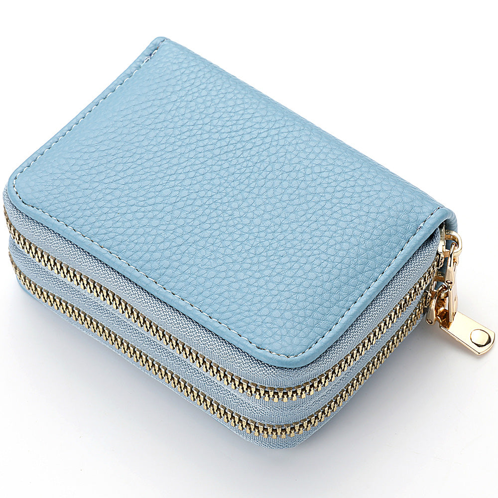 PU Leather Women's Short Purse, Lychee Print Card Holder, Bank Credit Card and ID Holder with Zipper Coin Bag