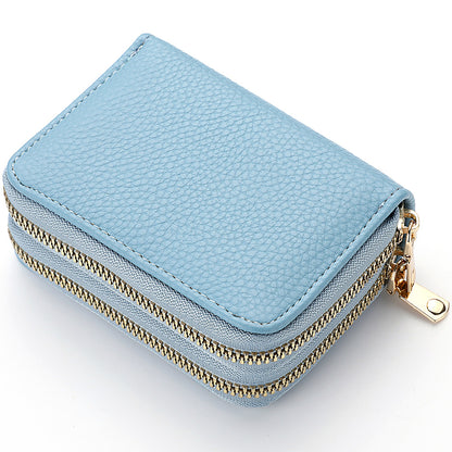 PU Leather Women's Short Purse, Lychee Print Card Holder, Bank Credit Card and ID Holder with Zipper Coin Bag