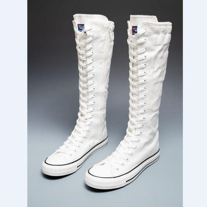 Women's High Top Canvas Shoes Korean Edition Lace-Up Long Boot Comfortable Zipper Boots