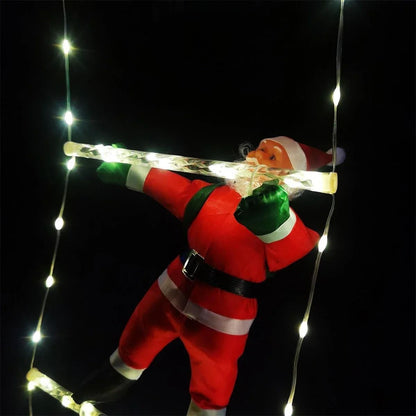 Santa Claus Climbing Ladder Christmas Decoration with Warm Lights for Indoor and Outdoor Holiday Display