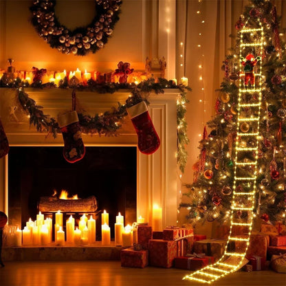 Santa Claus Climbing Ladder Christmas Decoration with Warm Lights for Indoor and Outdoor Holiday Display