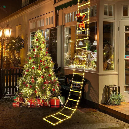 Santa Claus Climbing Ladder Christmas Decoration with Warm Lights for Indoor and Outdoor Holiday Display