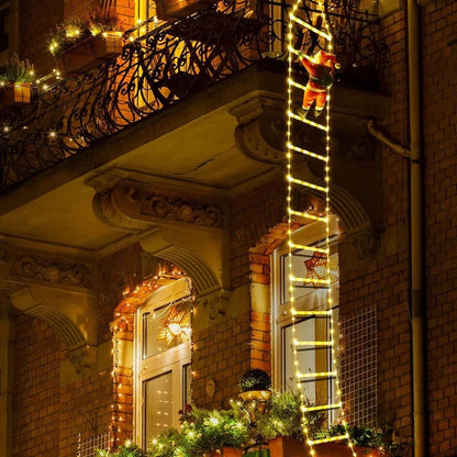 Santa Claus Climbing Ladder Christmas Decoration with Warm Lights for Indoor and Outdoor Holiday Display