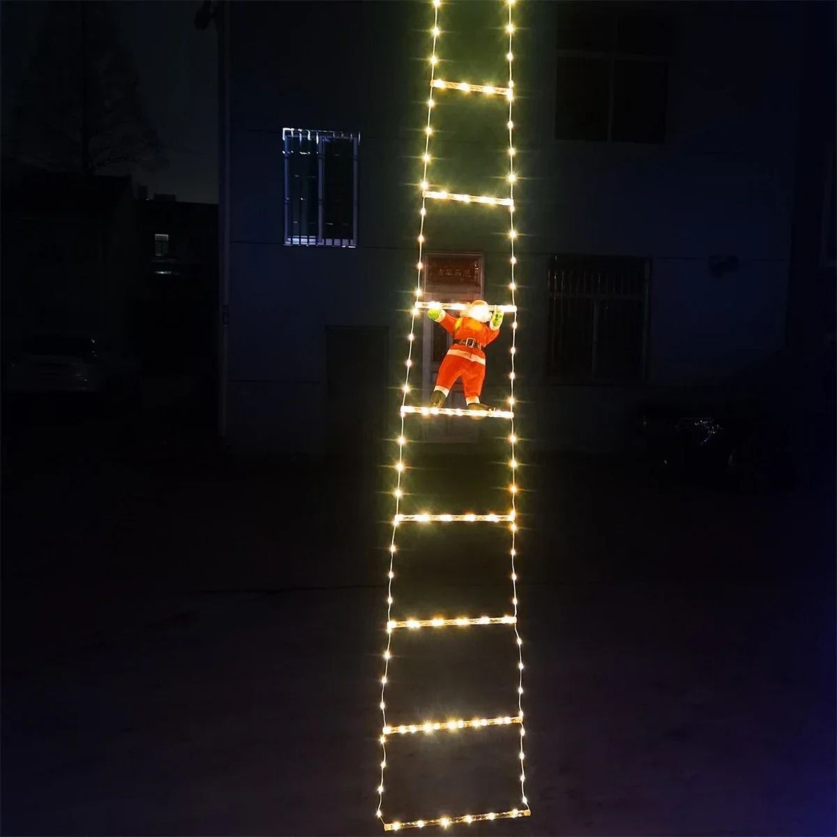 Santa Claus Climbing Ladder Christmas Decoration with Warm Lights for Indoor and Outdoor Holiday Display