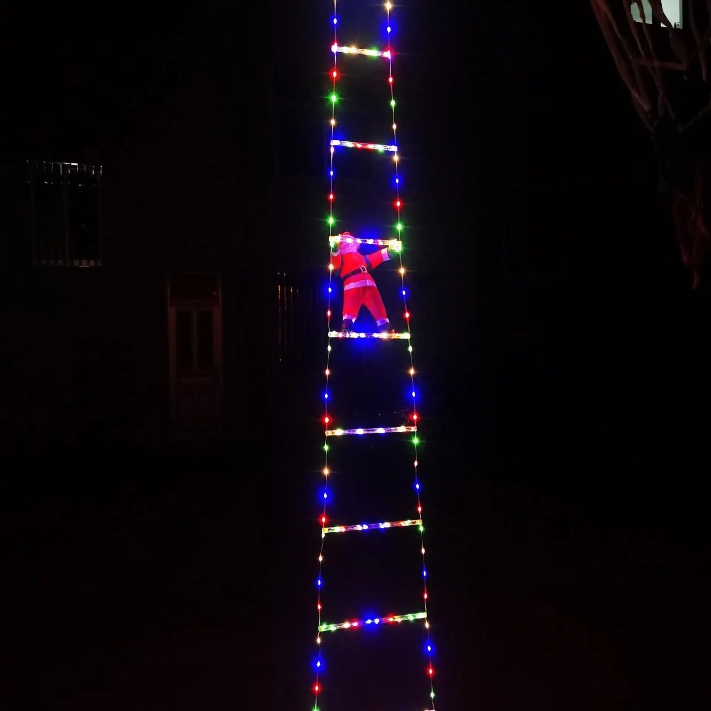 Santa Claus Climbing Ladder Christmas Decoration with Warm Lights for Indoor and Outdoor Holiday Display