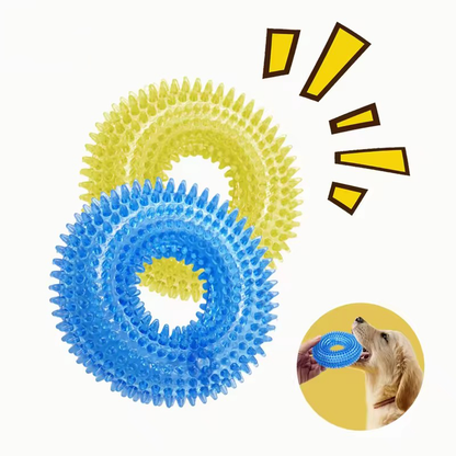 Natural TPR Rubber Dog Chew Toy Interactive Squeaky Thorn Ring for Puppy Teeth Cleaning and Grinding