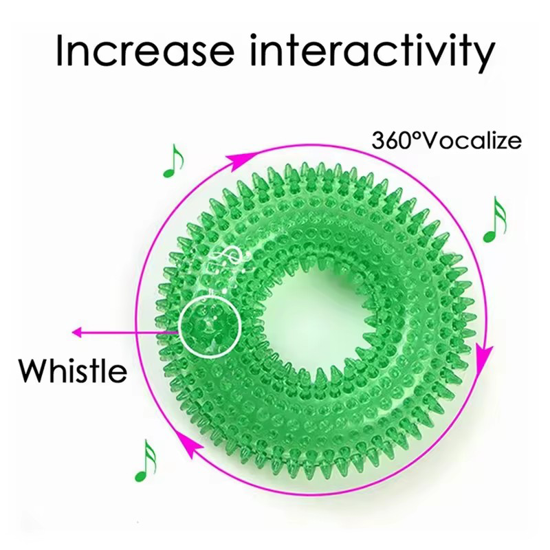 Natural TPR Rubber Dog Chew Toy Interactive Squeaky Thorn Ring for Puppy Teeth Cleaning and Grinding