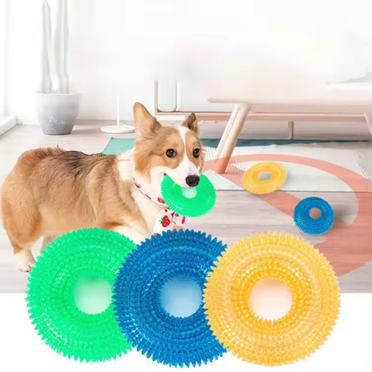 Natural TPR Rubber Dog Chew Toy Interactive Squeaky Thorn Ring for Puppy Teeth Cleaning and Grinding