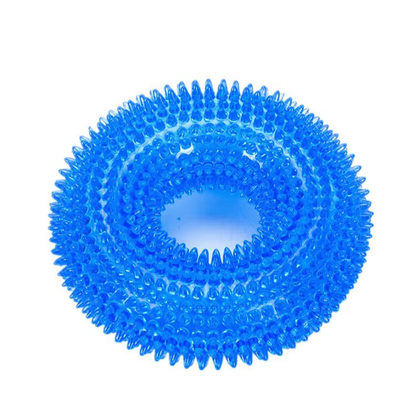 Natural TPR Rubber Dog Chew Toy Interactive Squeaky Thorn Ring for Puppy Teeth Cleaning and Grinding