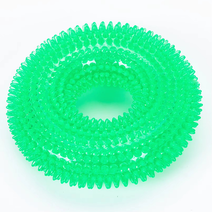 Natural TPR Rubber Dog Chew Toy Interactive Squeaky Thorn Ring for Puppy Teeth Cleaning and Grinding