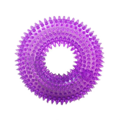 Natural TPR Rubber Dog Chew Toy Interactive Squeaky Thorn Ring for Puppy Teeth Cleaning and Grinding