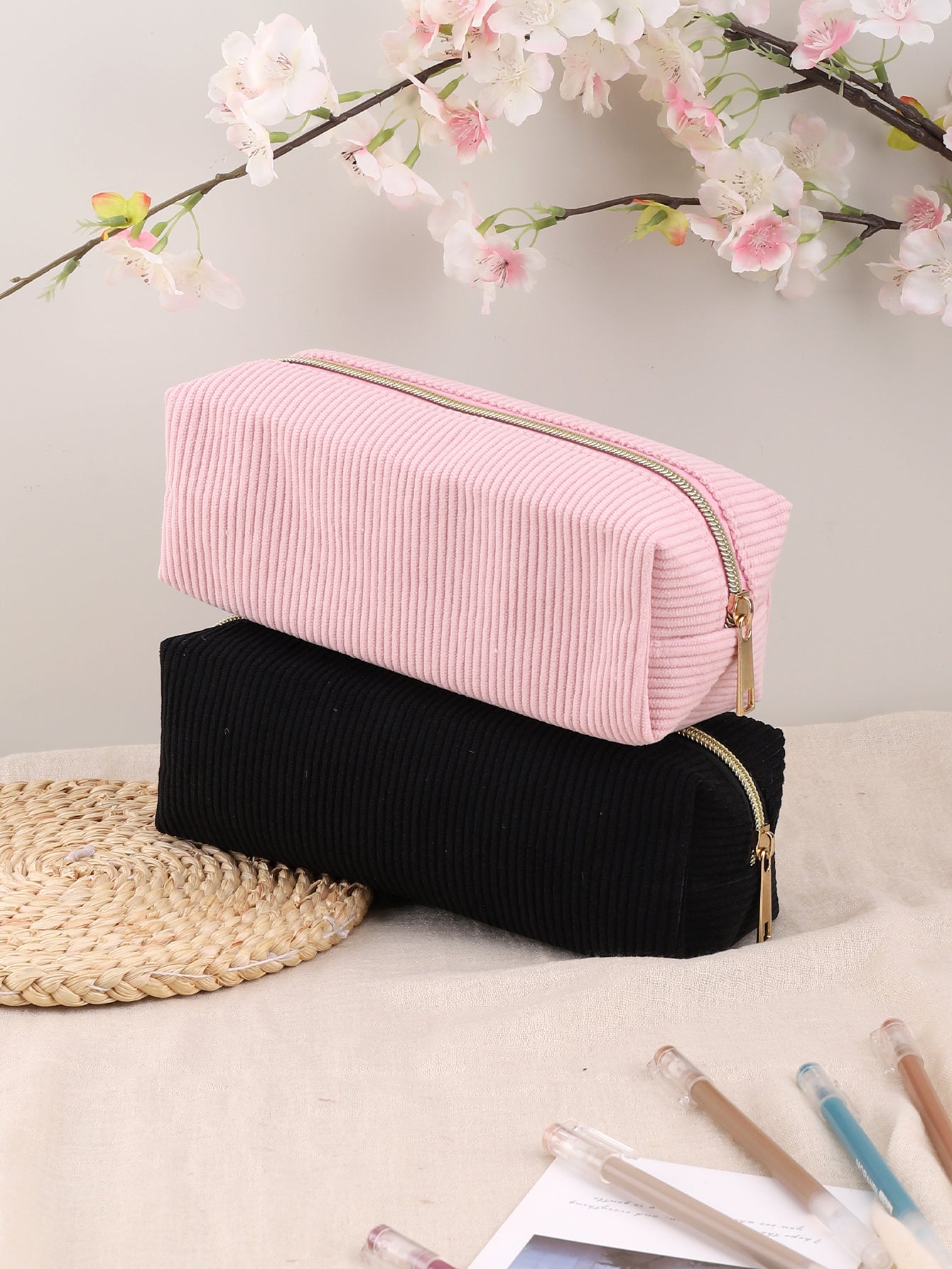 Large Capacity Pencil Case Solid Color Stationery Bag for School and Office
