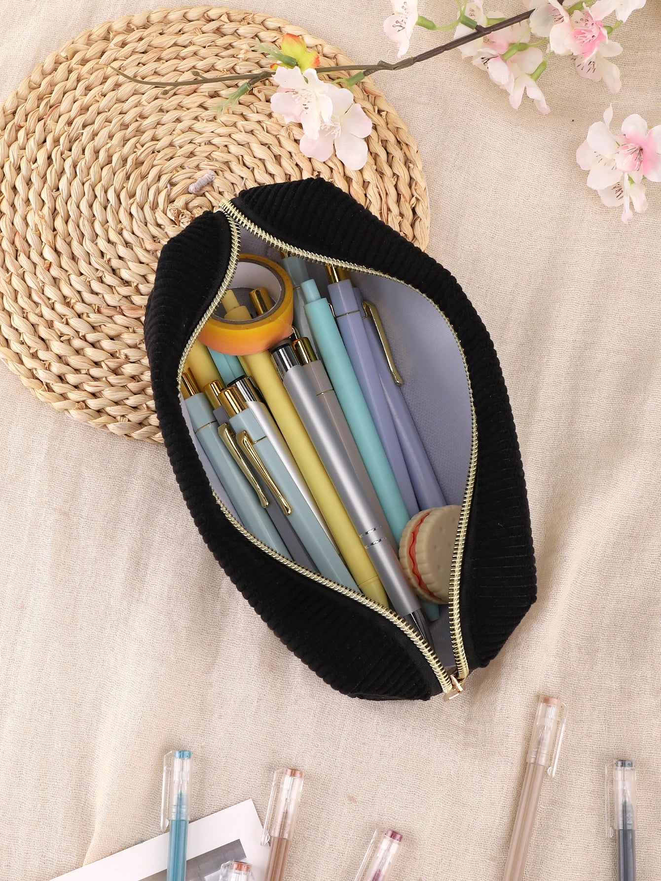 Large Capacity Pencil Case Solid Color Stationery Bag for School and Office