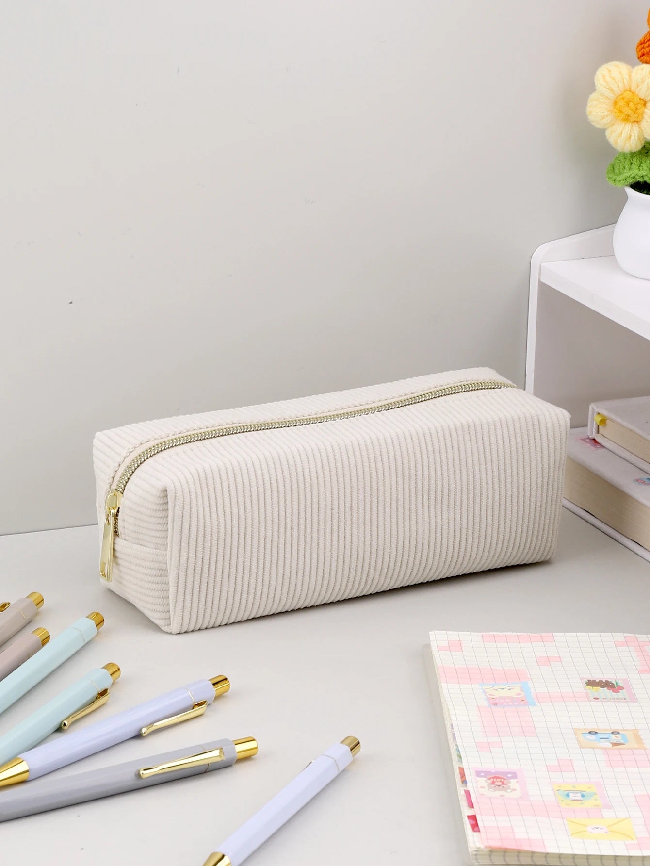 Large Capacity Pencil Case Solid Color Stationery Bag for School and Office