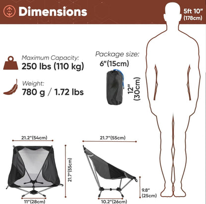 Westtune Ultralight Camping Chair 780g Aluminum Folding Moon Chair for Hiking and Travel