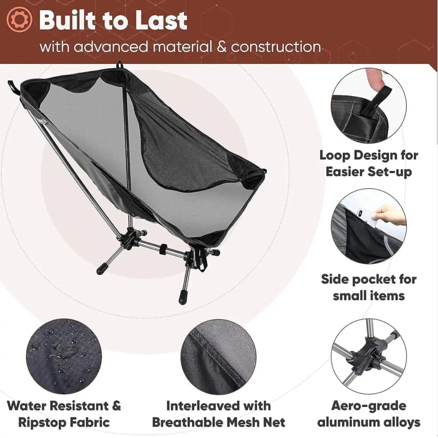 Westtune Ultralight Camping Chair 780g Aluminum Folding Moon Chair for Hiking and Travel