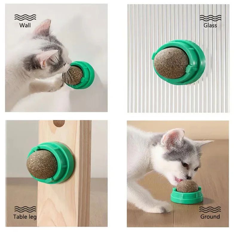 Catnip Wall Stick On Ball Toy Natural Cat Treat and Digestive Aid
