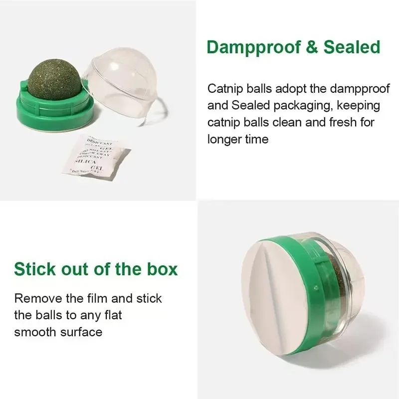 Catnip Wall Stick On Ball Toy Natural Cat Treat and Digestive Aid