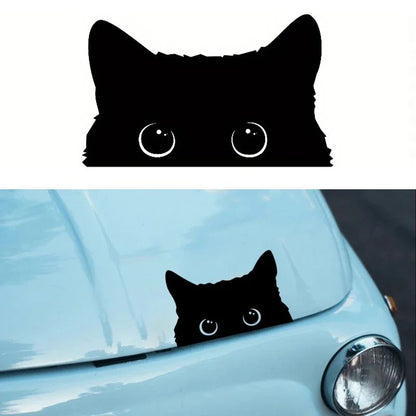 Playful Cat Vinyl Car Sticker – Waterproof Cute Eyes Car Decal