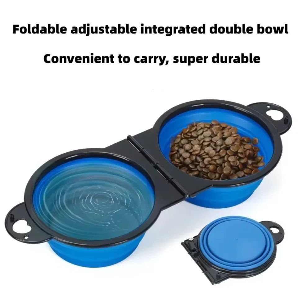 Foldable Dual Bowl Portable Pet Feeding and Water Bowl for Travel
