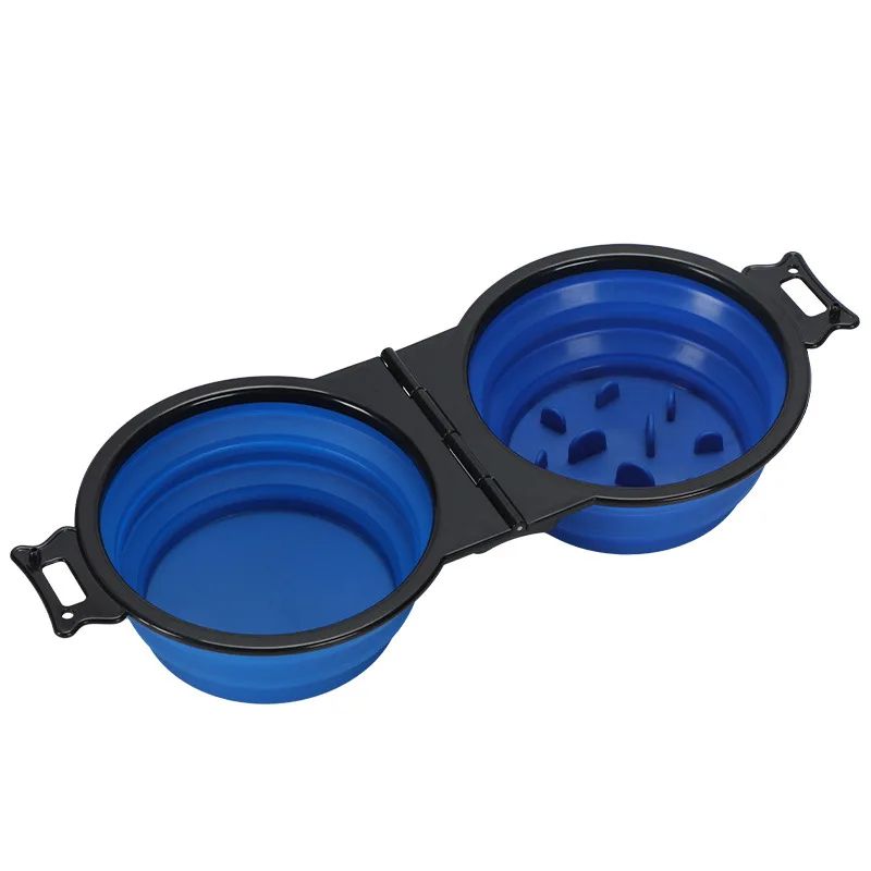 Foldable Dual Bowl Portable Pet Feeding and Water Bowl for Travel