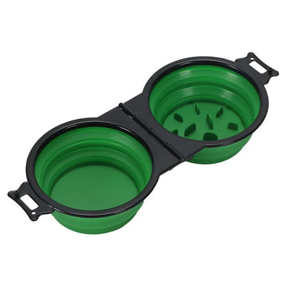 Foldable Dual Bowl Portable Pet Feeding and Water Bowl for Travel