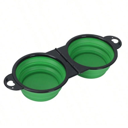 Foldable Dual Bowl Portable Pet Feeding and Water Bowl for Travel
