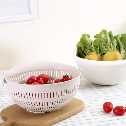 Kitchen Fruit Tray with Removable Double Layer, Rotating Washing Basket, Household Draining Basin for Fruits