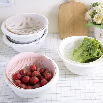 Kitchen Fruit Tray with Removable Double Layer, Rotating Washing Basket, Household Draining Basin for Fruits