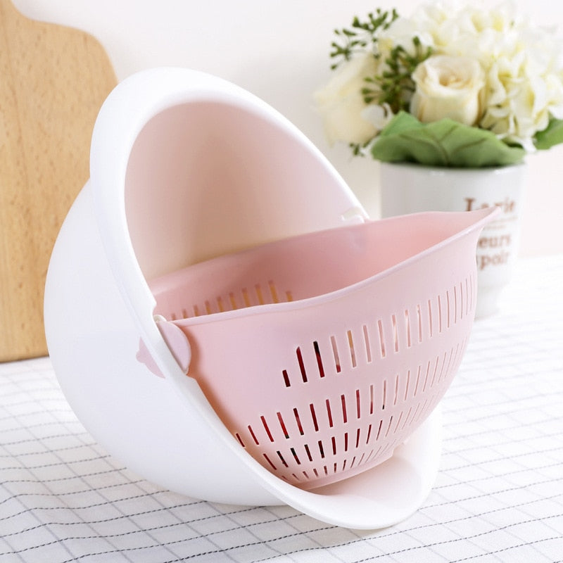 Kitchen Fruit Tray with Removable Double Layer, Rotating Washing Basket, Household Draining Basin for Fruits