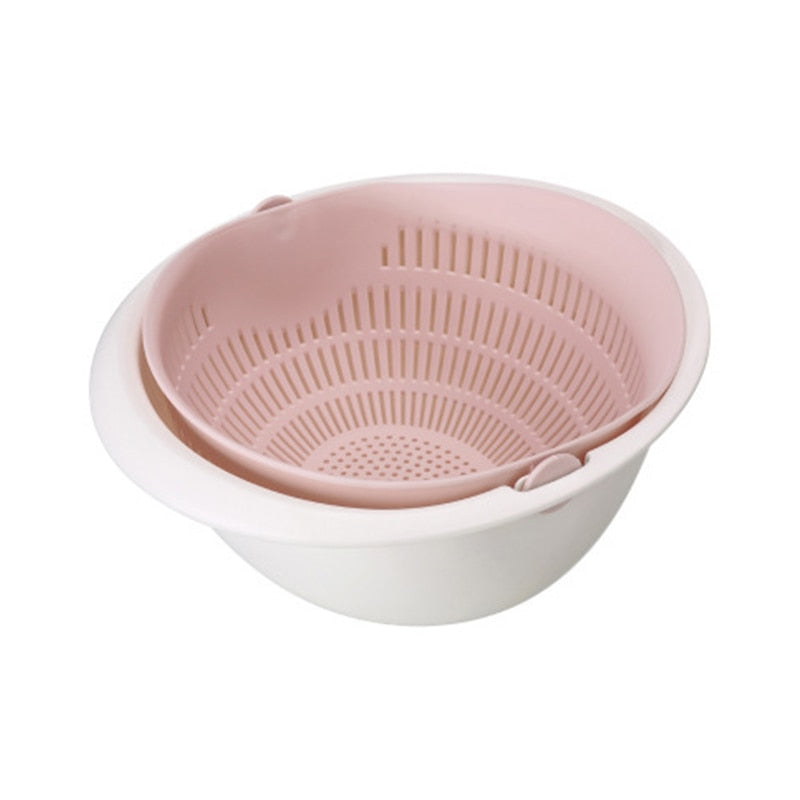 Kitchen Fruit Tray with Removable Double Layer, Rotating Washing Basket, Household Draining Basin for Fruits