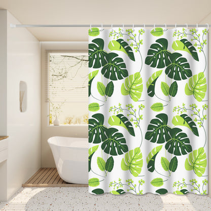 Fresh and Natural Style Turtle Leaf Bathroom Curtain, Green Bathroom Space, Blocks Privacy and Aesthetically Pleasing