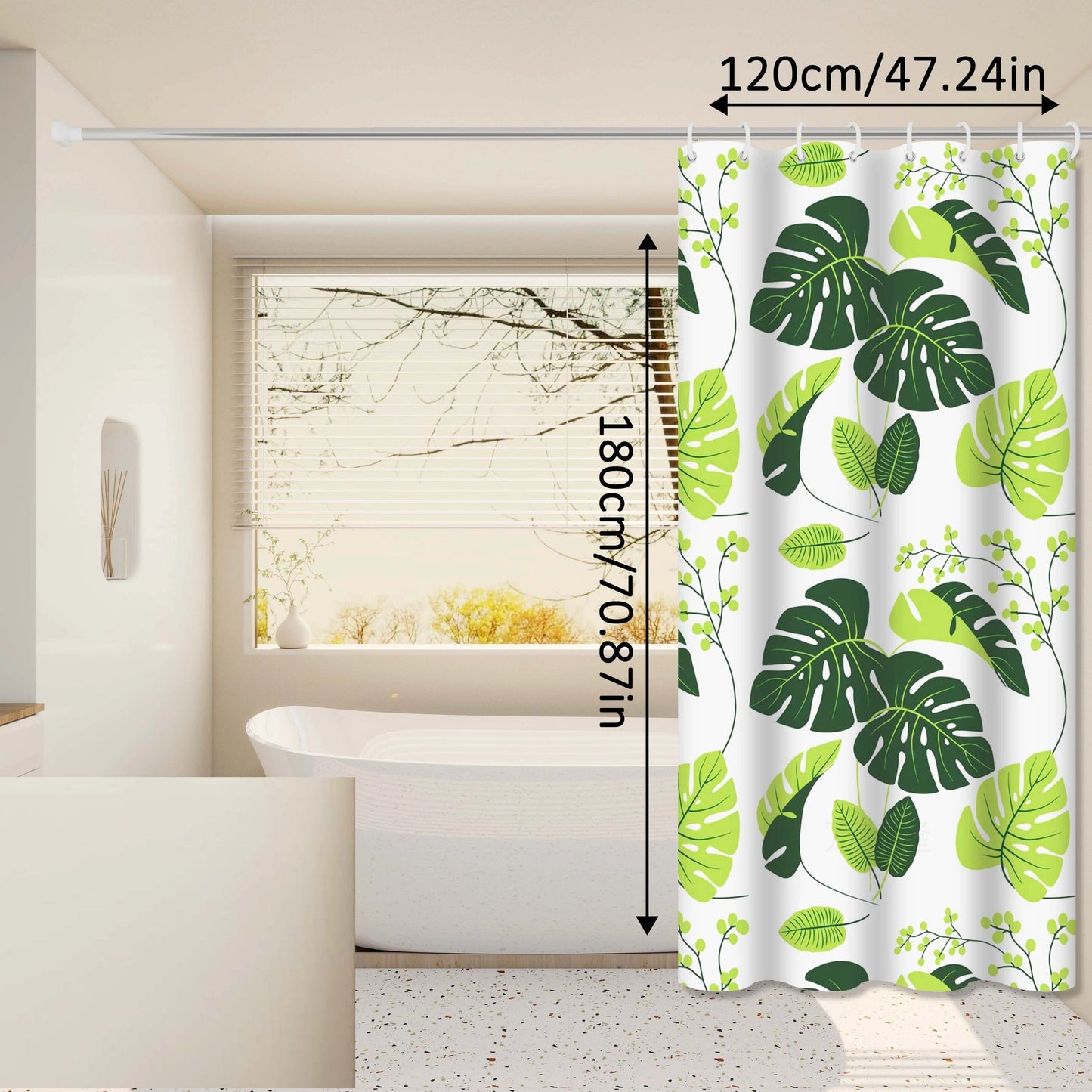 Fresh and Natural Style Turtle Leaf Bathroom Curtain, Green Bathroom Space, Blocks Privacy and Aesthetically Pleasing