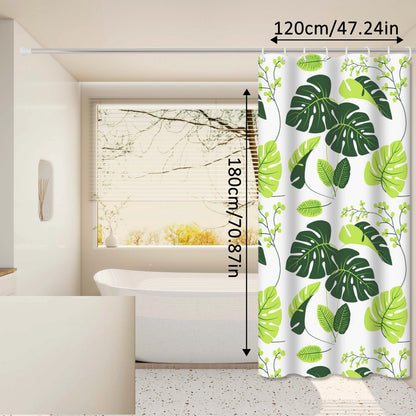 Fresh and Natural Style Turtle Leaf Bathroom Curtain, Green Bathroom Space, Blocks Privacy and Aesthetically Pleasing