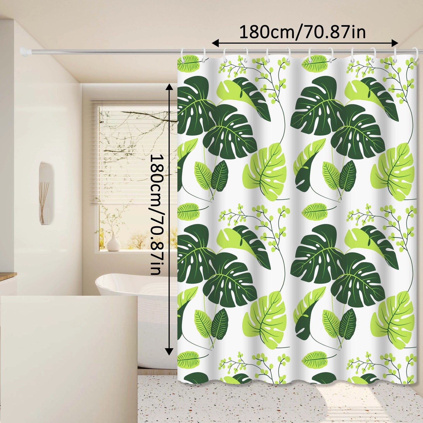 Fresh and Natural Style Turtle Leaf Bathroom Curtain, Green Bathroom Space, Blocks Privacy and Aesthetically Pleasing