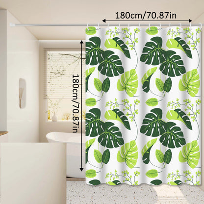 Fresh and Natural Style Turtle Leaf Bathroom Curtain, Green Bathroom Space, Blocks Privacy and Aesthetically Pleasing