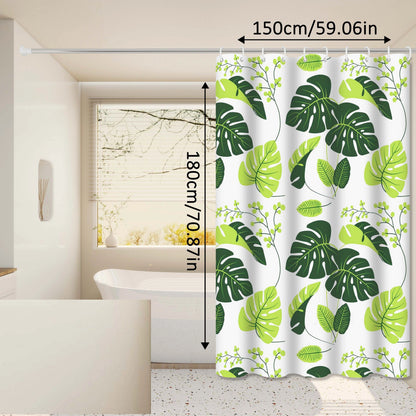 Fresh and Natural Style Turtle Leaf Bathroom Curtain, Green Bathroom Space, Blocks Privacy and Aesthetically Pleasing